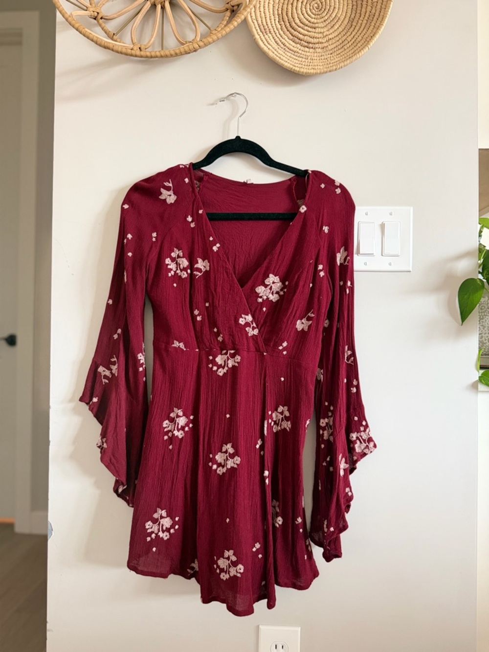 Free People Wine Floral Wrap Mini Dress